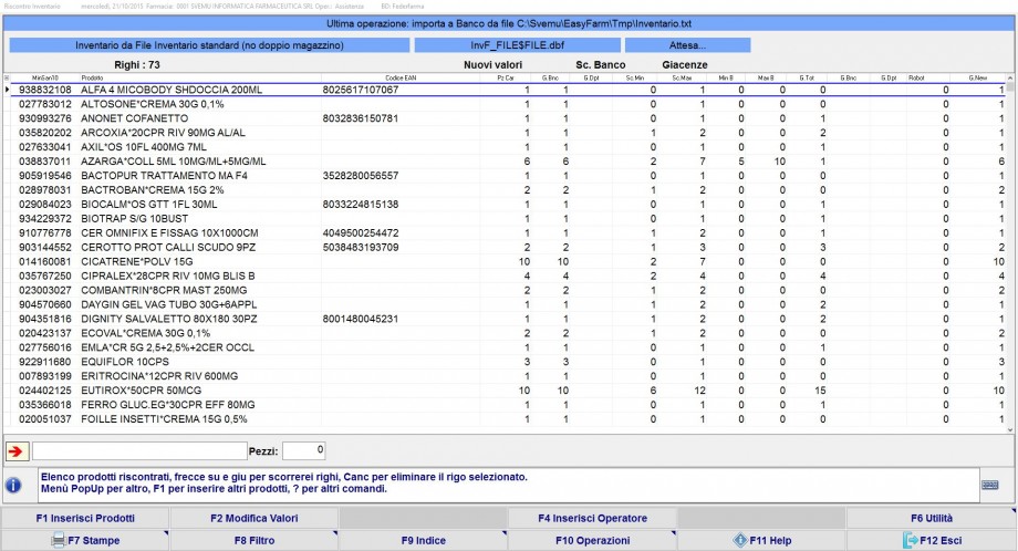 Riscontro inventario da file