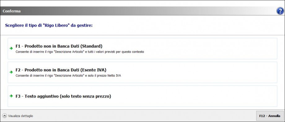 Inserimento rigo libero Documenti di vendita