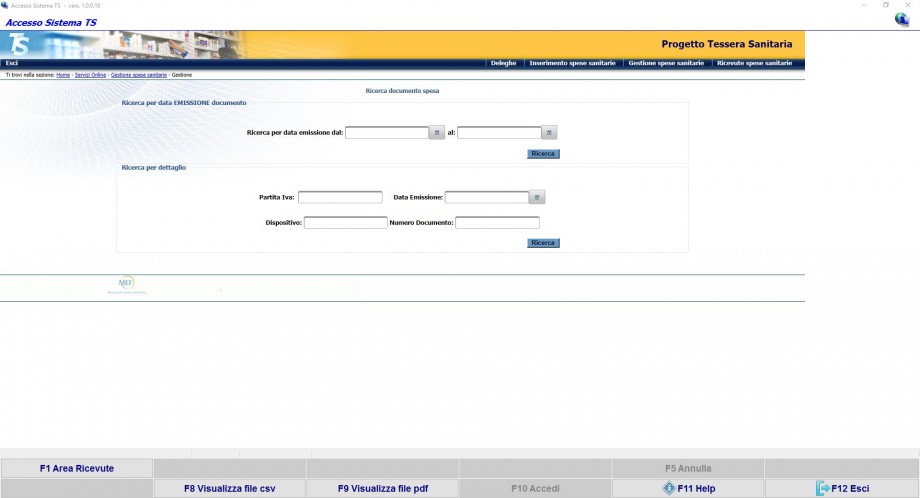 Sito Sistema TS ricerca scontrino