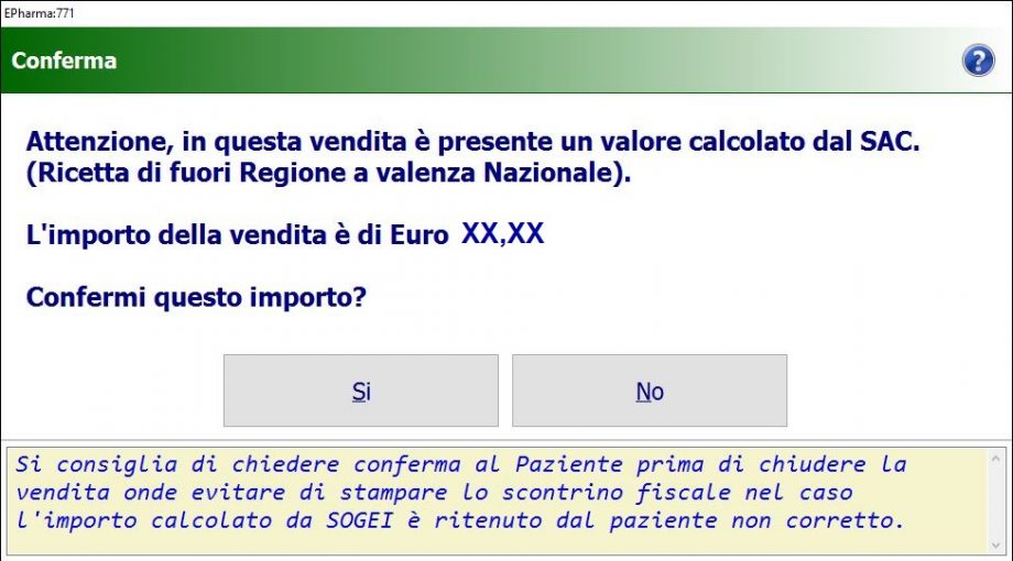 Conferma importo da corrispondere per R.E. fuori regione