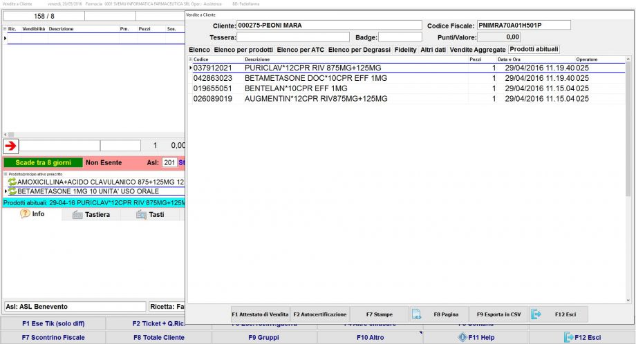 Elenco in R.E. terapia con storico acquisti abituali