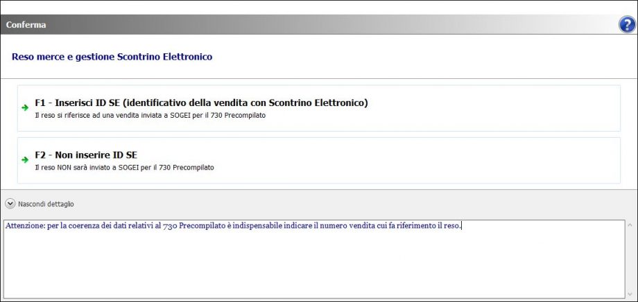 Richiesta ins. ID-SE per reso
