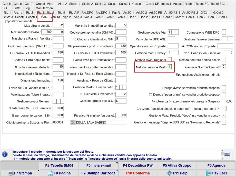 Parametri Ven. 1 per sconto